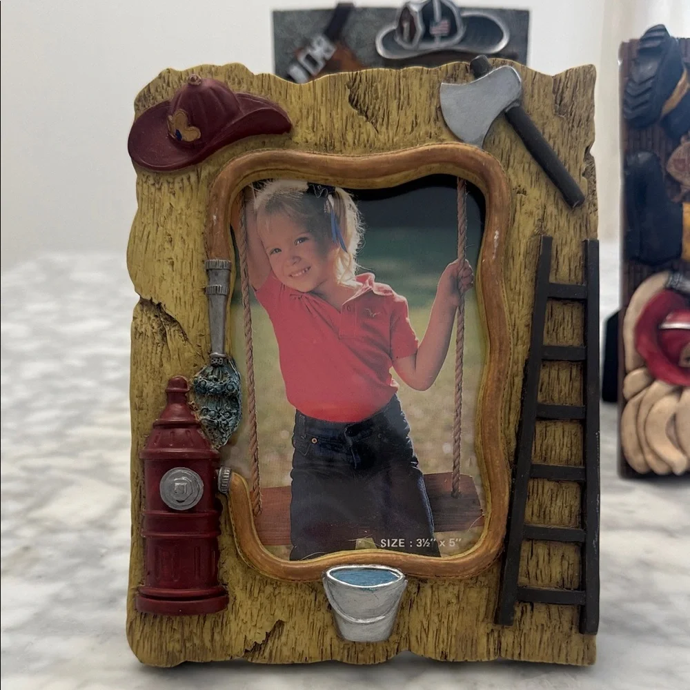 Firefighter-Themed Red and Black Decorative Photo Frame - Home Accents